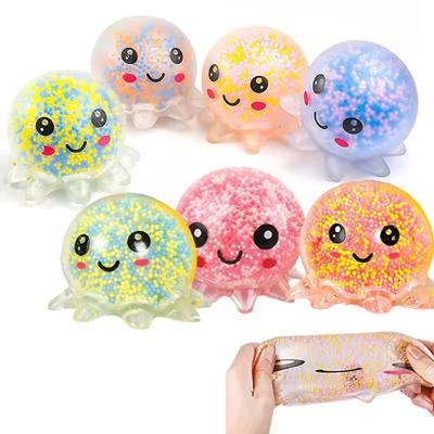 Glow Octopus Squeeze Stress Ball Transparent Foam Bead Fidget Toy Portable Pocket Anxiety Relief Desktop Adult Decor Unique Gift