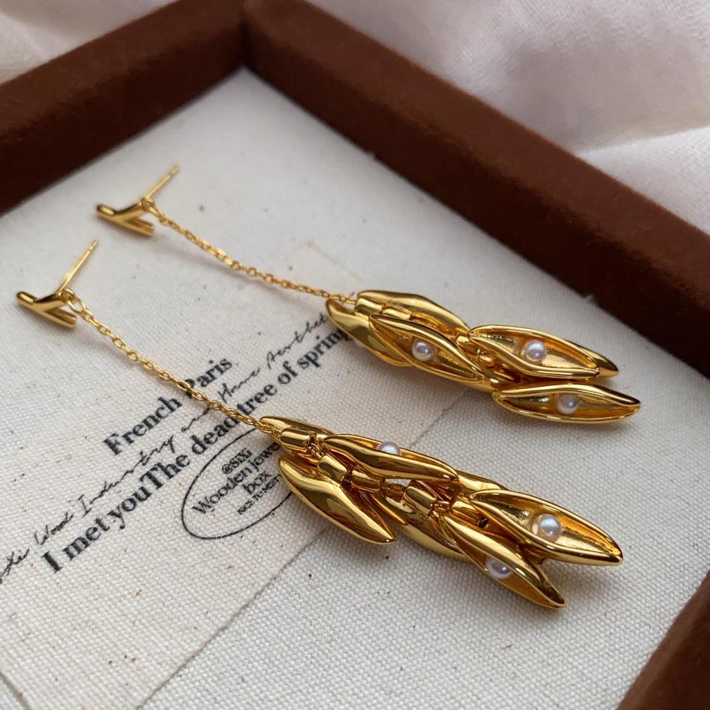Gold Fringed Earrings, Wheat Ear Earrings, Earrings 20 Niche Design Sense, High-End Light Luxury Temperament, Unique