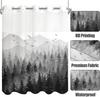 Mountain Forest Shower Curtain Black White Landscape Art Trees Birds Foggy Scene Bathroom Decor Waterproof Fabric Minimalist