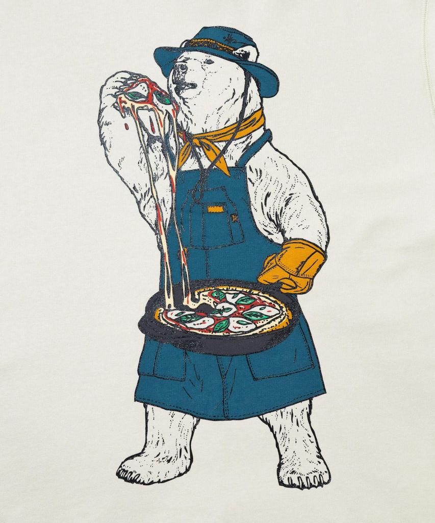 [go Slow Caravan] 352606 Skillet Pizza Bear Hem Spindle Crew Sweatshirt, Air-Spun Fleece, Ivory, Size L