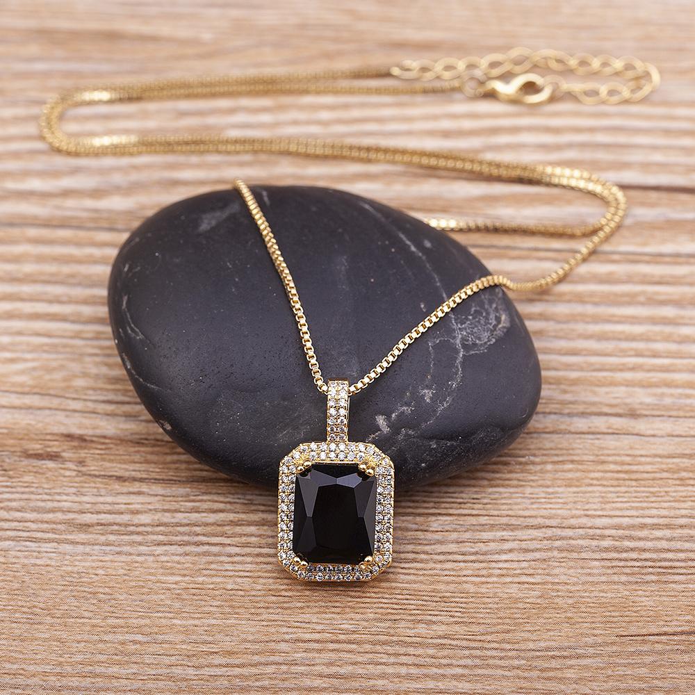 Nidin Top Quality Austrian Crystal Geometric Rectangle Pendant Necklaces For Women 5 Colors Stone Zircon Party Wedding Jewelry