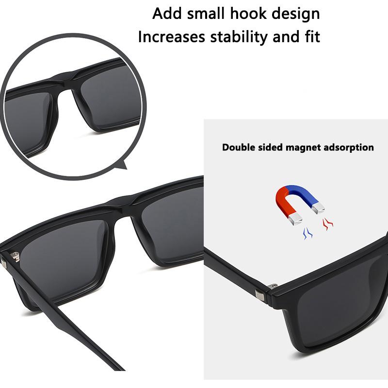 5 Lenes Magnet Clip Sunglasses Square Men Polarized Gray  Frame Custom Prescription Women Myopia Glasses