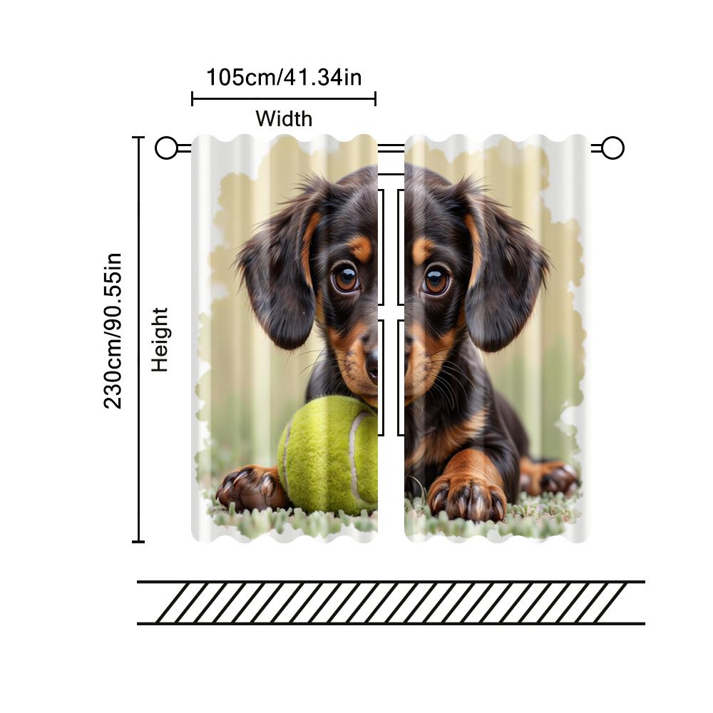 2 Stück, Filtervorhänge (ausgenommen Stangen, unbeweglich, ohne Batterien) Welpe spielt mit Ball für den Gebrauch in Schlafzimmern und