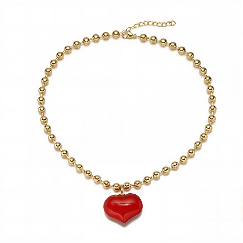 

18K Gold Plated Brass Red Heart Enamel Teardrop Necklace Bracelet Glossy Elegant Ladies Party Daily Fine Zircon Gift Other