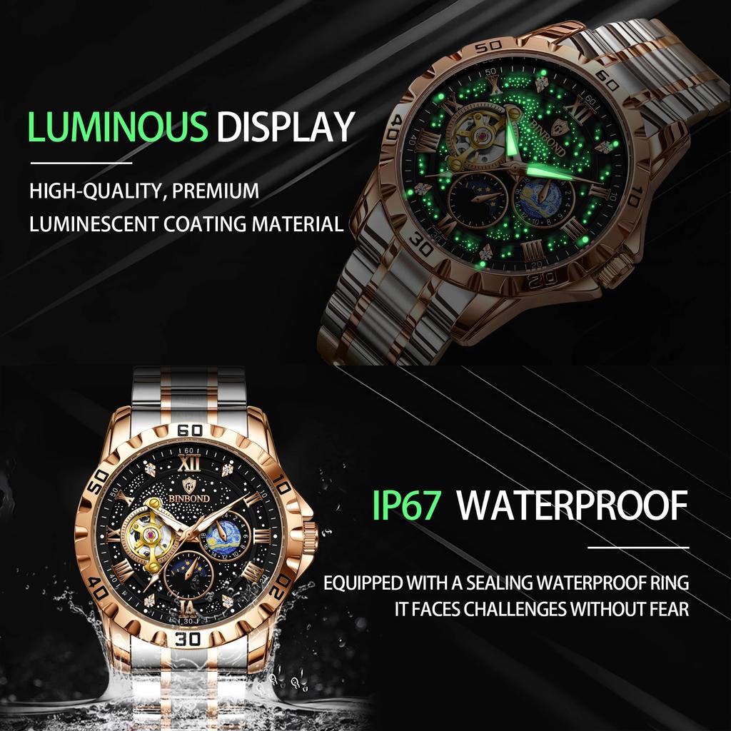 Top Luxury Men Mechanical Watch Automatic Moon Phase Man Wristwatch Hollow Tourbillon Stainless Steel Men's Watches Male