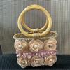 Straw Sunflower Square Birdcage Handbag With Hollow Cutout Design Women Evening Party Tote Bag