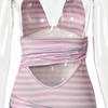 Europe and the United States hot-selling 2026 fashion printing striped neck sling low-cut backless strap slim hip-wrapped Spice Girl short skirt