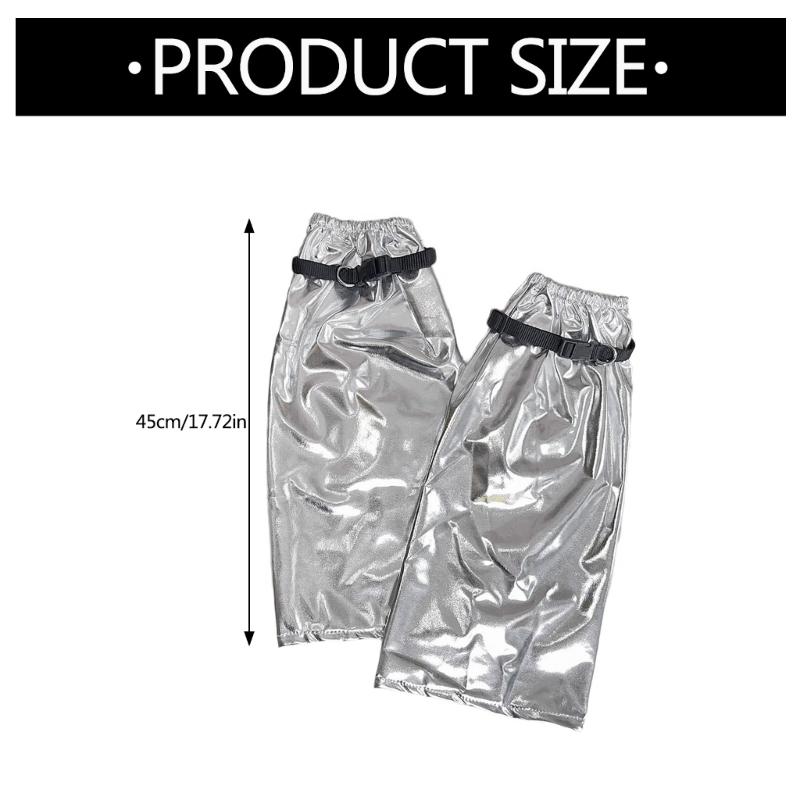 Women Harajuku Metallic Shining Flared Leg Warmer Aesthetic Fashion Punk Buckled Garters Strap Baggy Leg Cover Socks