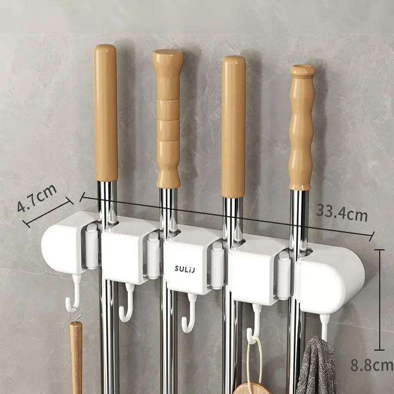 

1/2 шт. Настенный держатель для швабры, полка-стойка для хранения швабры и веника с крючками, самоклеящийся, без сверления, держатель для швабры для ванной комнаты 1pc белый