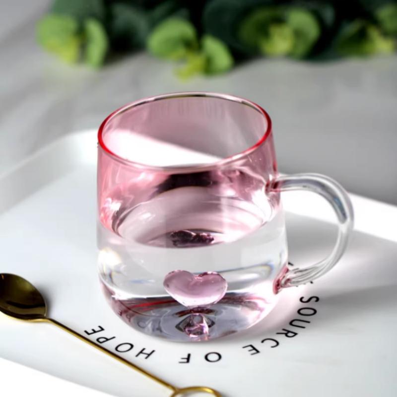 

Ограниченная серия ко Дню святого Валентина, стеклянная чашка с градиентной расцветкой, термостойкая и взрывобезопасная, высокая, для пары, высокая красота, креативная чашка 400 мл 400ml розовый
