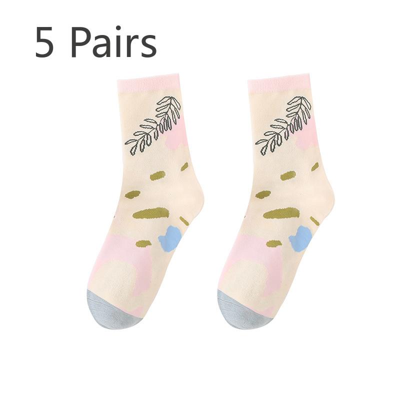 

5 Pairs of Female Spring and Autumn Cotton Cartoon Cute Sweat Absorbing Deodorizing Student Tube Socks 5 Pairs бежевый