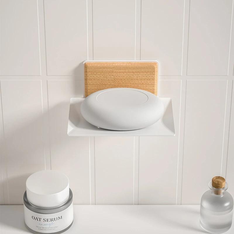 Bathroom Non Perforated Soap Box Toilet Wall Mounted Soap Dish Holder Walnut and Beech Wood Light Luxury Soap Holder