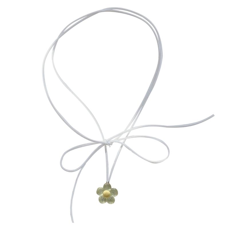 Dopamine Crystal Flower Pendant Ribbon Tie Choker Chain Necklace Vacation Gift 1