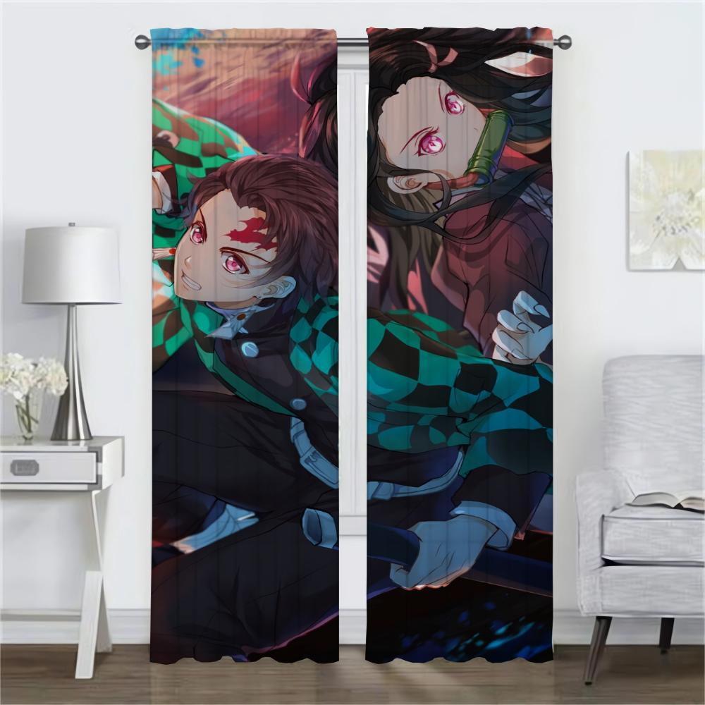 Elegant Room Curtains 2 Pieces Demon Slayer Living Room Curtain Home Interior Curtains for Camera Shades Tulle for Bedroom Child
