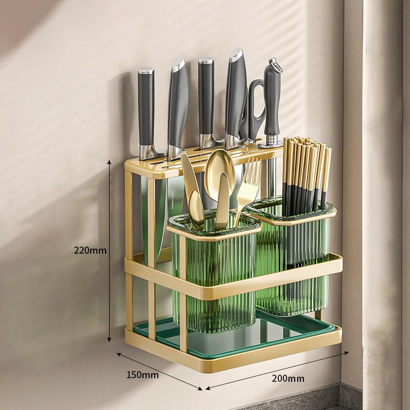 Kitchen Knife Rack Wall Mounted Cutlery Organizer Stainless Steel Pot Cover Knife Holder Chopping Board Drain Organizer Shelf