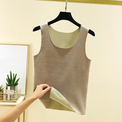 Autumn Winter DE Velvet Thermal Vest O-neck Sleeveless Tank Top Solid Color Seamless Warm Underwear Bottoming Tops