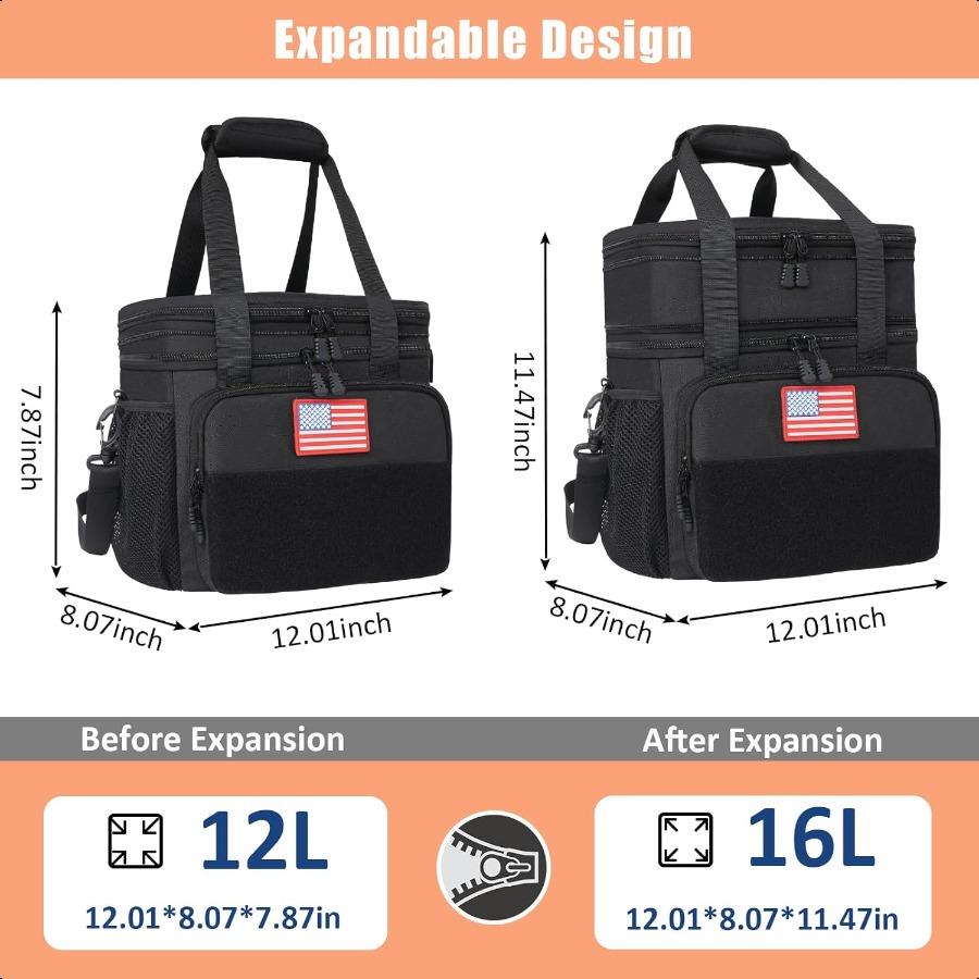 

Сумка для ланча Ланч-бокс для женщин мужчин Изолированная сумка для ланча Большая расширяемая Непротекаемая сумка-холодильник Черная 16 л United States