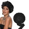 Doppellagige Satin-Schlafmütze mit Schleife, Hochelastischer breiter Rand, Damen Haar-Schal-Mütze