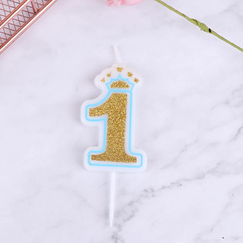 Praktyczna korona do pieczenia cyfrowa powierzchnia świecy złoty brokat z obramowaniem różowa niebieska świeca dekoracja na tort urodzinowy