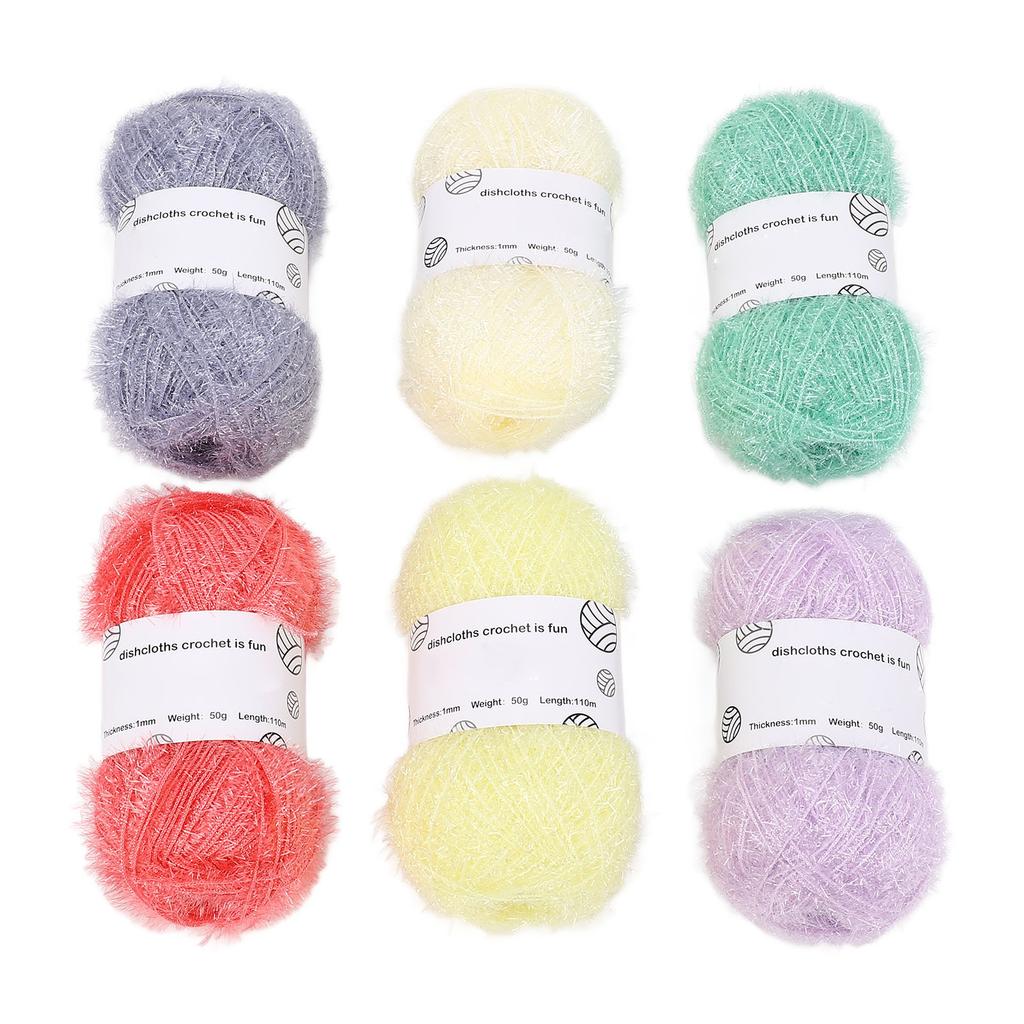 6 Rolls Scrubby Yarn Sparkle Sparkle Glitter, skirtas nerti indų servetėlėmis rankomis megztas lėlių krepšys su Croc