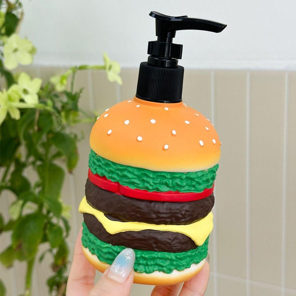 Cartoon Hamburger Shaped Soap Dispenser Refillable Cute Liquid Lotion Storage Bottles Manual Press Multifunctional