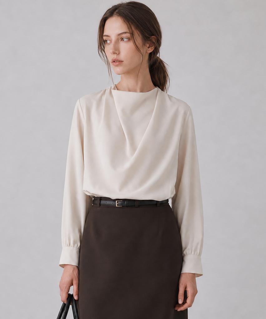 LEIE Cowl Neck Draping Blouse Ivory