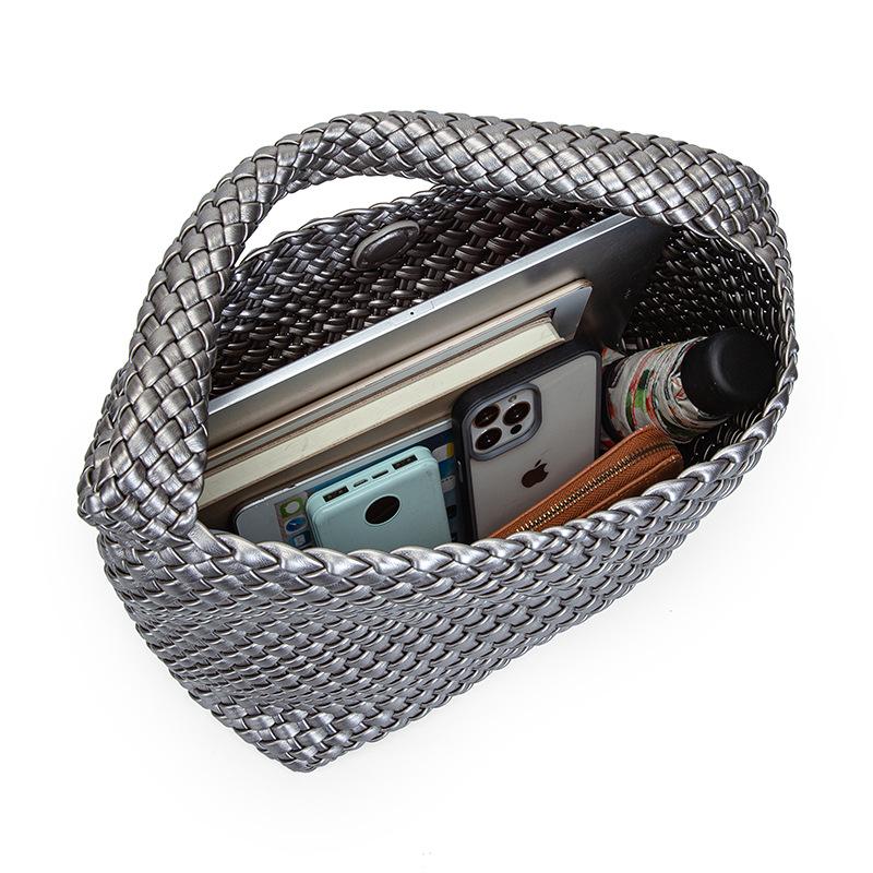 Handgefertigte geflochtene PU-Leder-Schultertasche mit großem Fassungsvermögen für Damen