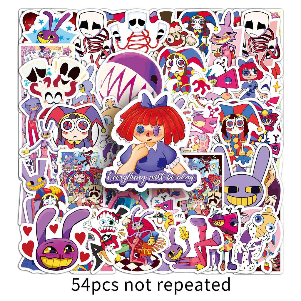 54 Pcs Waterproof Epoxy Digital Circus Cartoon Character Stickers for Phone Case Decoration