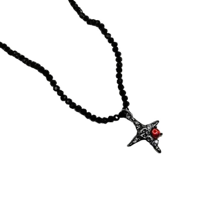 Fashionable Necklace Adornment With Black Crystal Beads Highlighting Heart And Butterfly Symbols For Modern Women