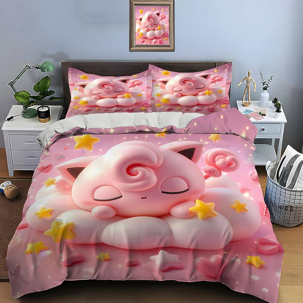 Pokemon Jigglypuff Print Bedding Set Duvet Cover 1 Duvet Cover 2 Pillowcases Adult and Children Bedding Set Luxury Birthday Gift