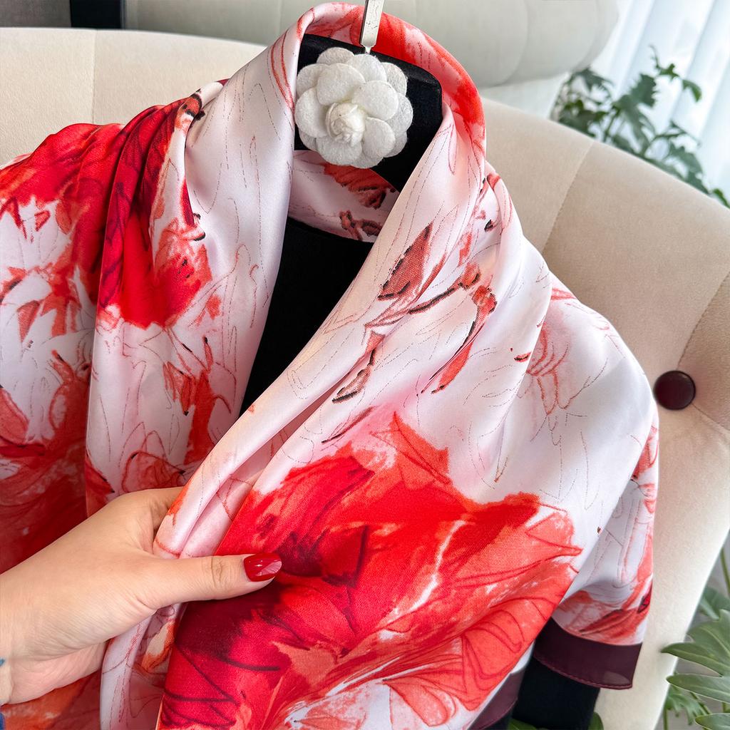 Print Head Scarf Women Four Seasons Foulard Satin Square Head Hijab Scarfs For Ladies Shawls 90*90 Silk Scarf Muslim Hijab