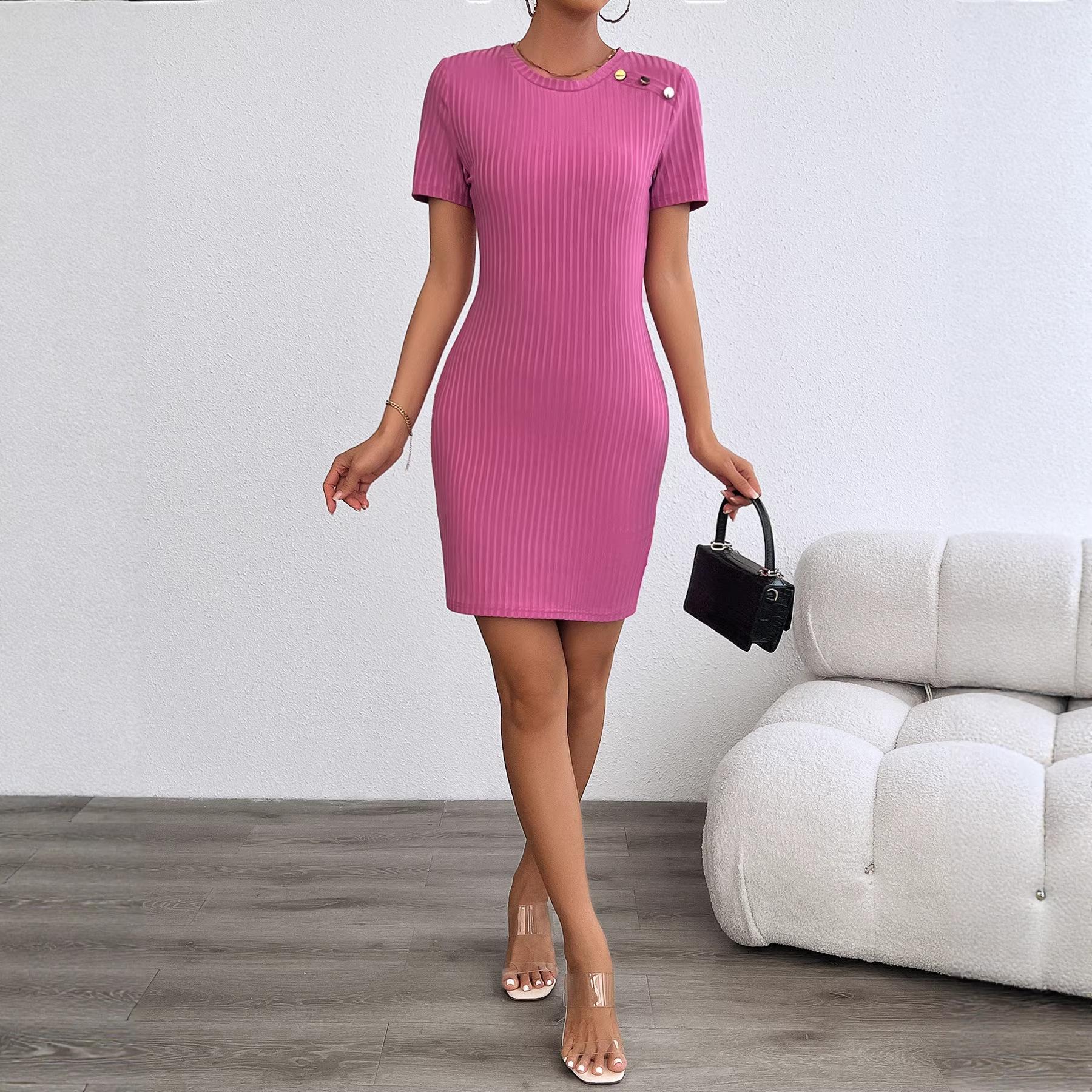

Popular summer new women s clothing fashion round neck sexy slim-fitting hip-wrapped dress women s Europe, America S