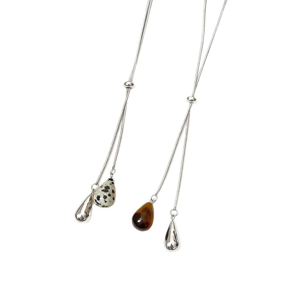 Titanstahl Pulloverkette Langes Quasten-Anhänger Halskette Einfache Wassertropfenform Halskette