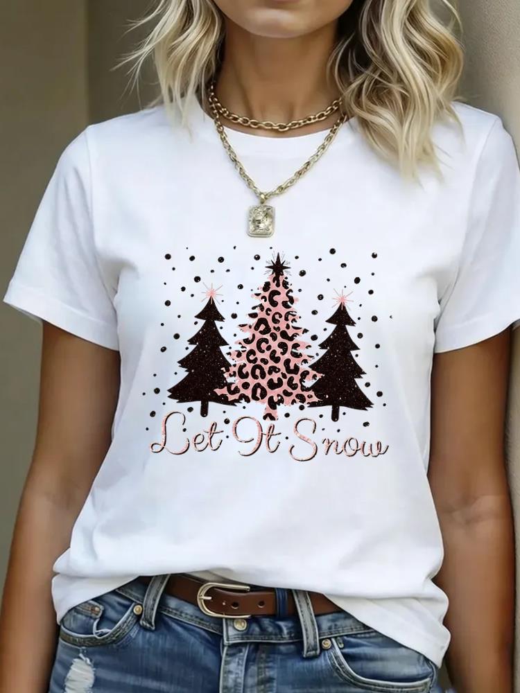 (Asian Size) plaid truck Merry Christmas Women's Top Short Sleeve T-shirts O-neck T Shirt Print Fashion Casual New Year Clothing Graphic Tee