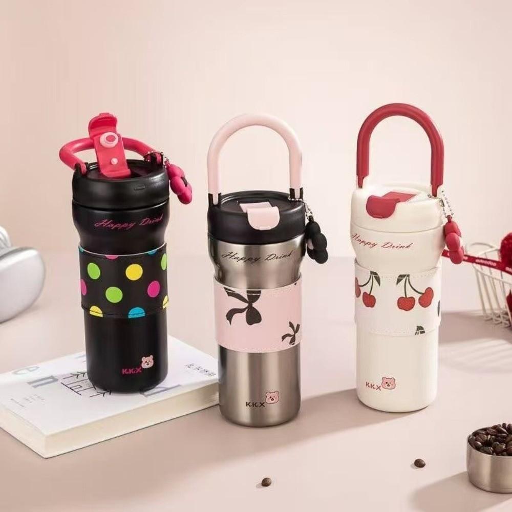 Women's Cup 720ml Stainless Steel Water Cup Leak-proof Cartoon Pattern Insulated Drinking Cup Double Drinking Coffee Cup Travel