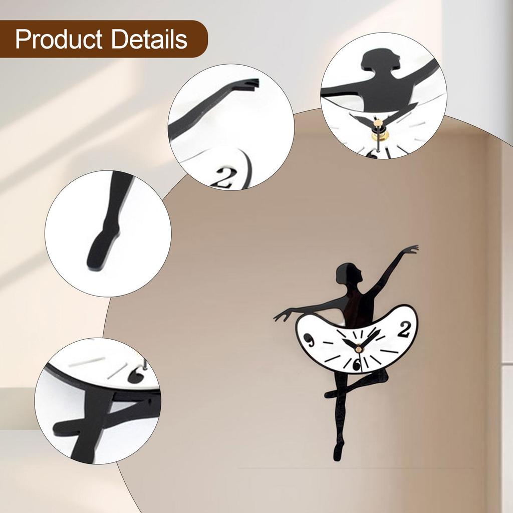 Contemporary Acrylic Wall Clock Silent Non Ticking Ballet Dancer Design for Kitchen Bedroom Living Room Art Decoration