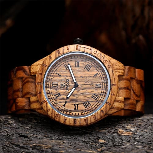 UWOOD Luxury Zebra Sandalwood Men's Quartz Watch, Fashionable Natural Wood