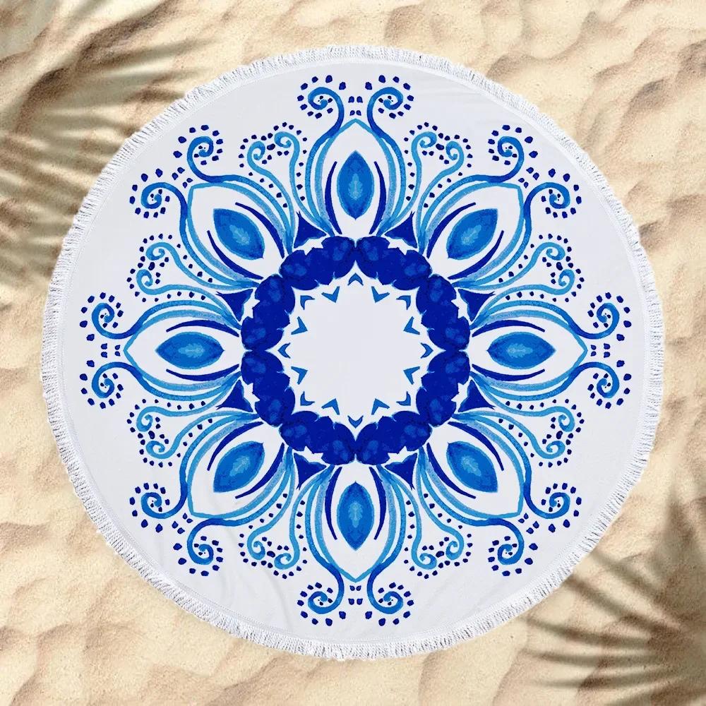 Textilien Large Thick Microfiber Mandala Round Beach Towel Geometry Throw Blanket With Tassel For Picnic Yoga Meditation Mat