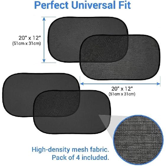 4 PCS Car Window Shades, 20.07 x 12.2 Inches Side Window Sunshade Mesh, Foldable Storage Privacy Protector, Keep Vehicle Cool, Universal for Most