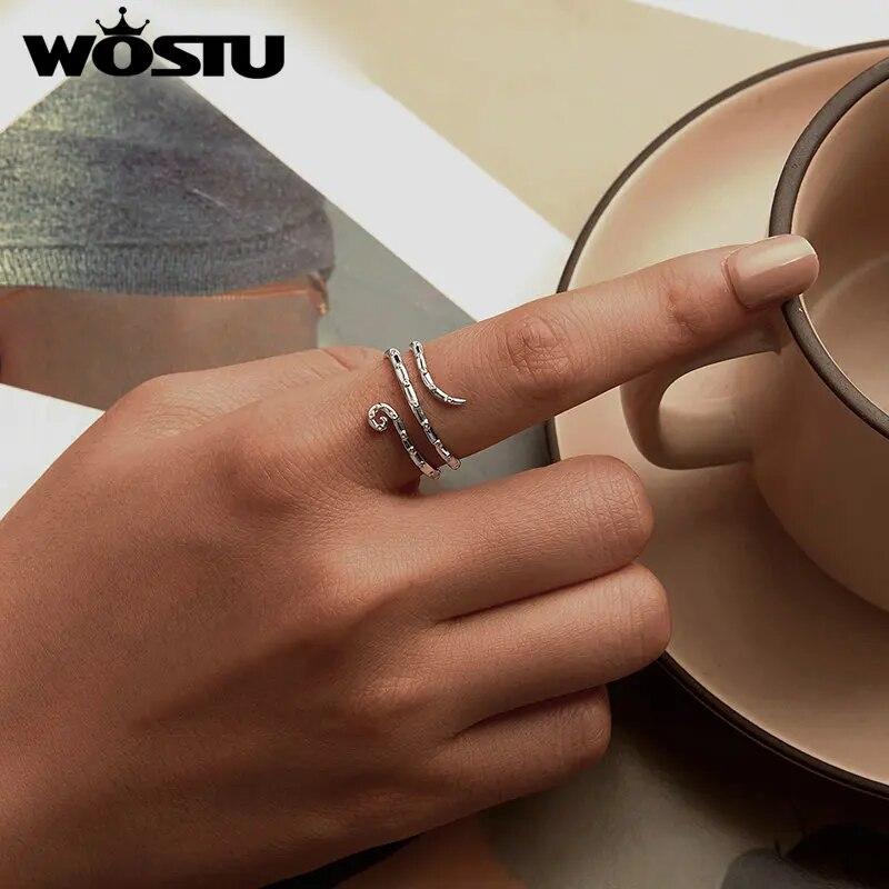 WOSTU 925 Sterling Silver Octopus Ring Plated White Gold Adjustable Ring For Women Ocean Dating Daily Parties Fine Jewelry Gifts