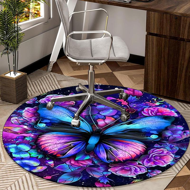Butterfly Dreams In Flowers round carpet Chair cushion Round Entryway Rug, Soft Round Rugs for Living Room, Bedroom, Circle Carpet decor gifts
