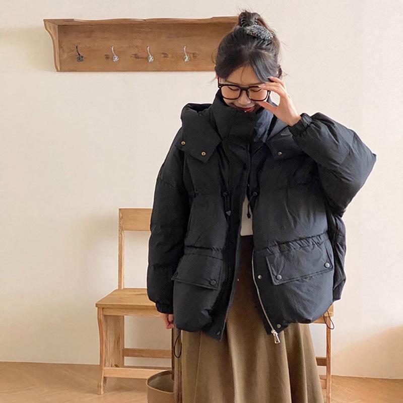 

Hooded short down jacket women s 2025 winter fashion chest waist thin thickened white duck down bread jacket M чорний
