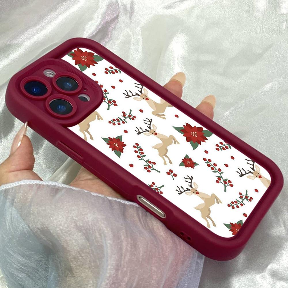 JT139 Christmas Deer Tree Flowers for iPhone 17 16 15 Pro Max Samsung S26 S25 Ultra A17 A16 A07 A56 Xiaomi 15T Redmi 15c 14c Note 14 Soft TPU Case