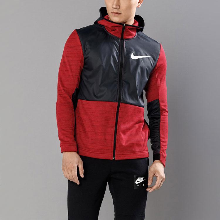 Nike Dri-FIT Basketball Sports Spliced Fleece-Lined Knit Hooded Jacket Men Jackets Red 857045-657