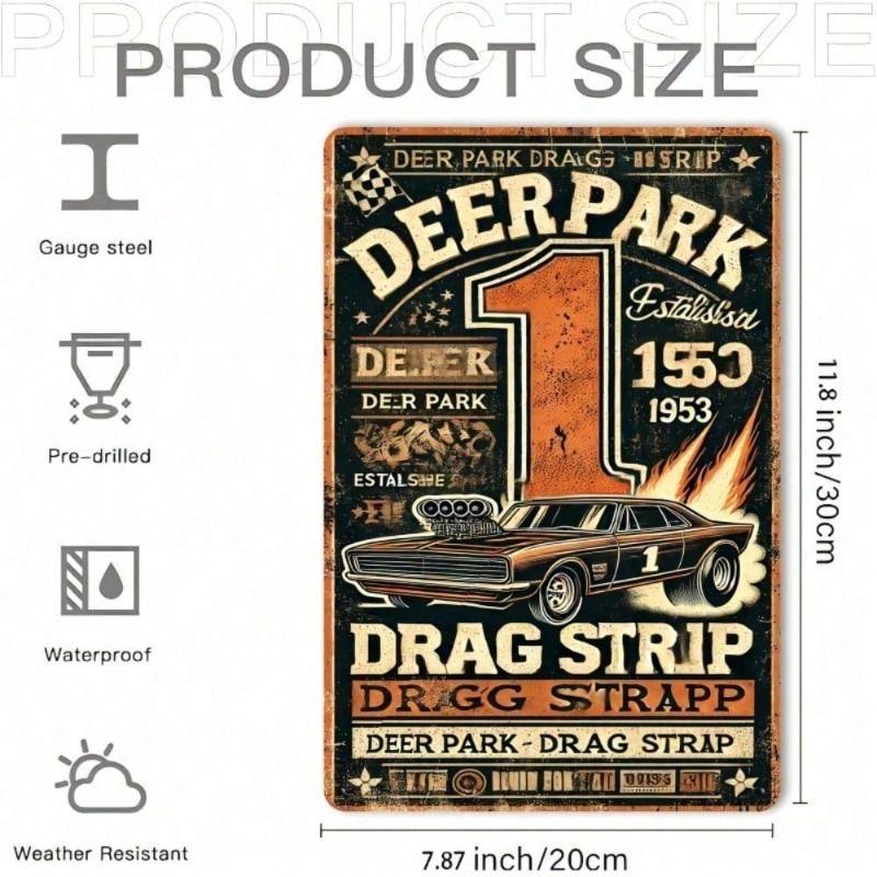 Vintage Metal Tin Sign Deer Park Drag Strip Wall Decor Retro Garage Poster 7.8x11.8 Inch