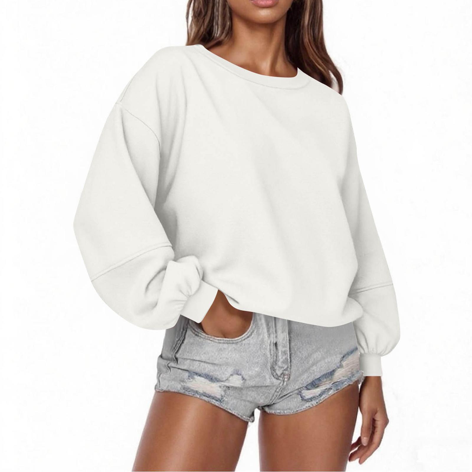 

Women Winter Tops Women s Long Sleeve Sweatshirt Casual Loose Fit Pollover Fleece Tops XL білий