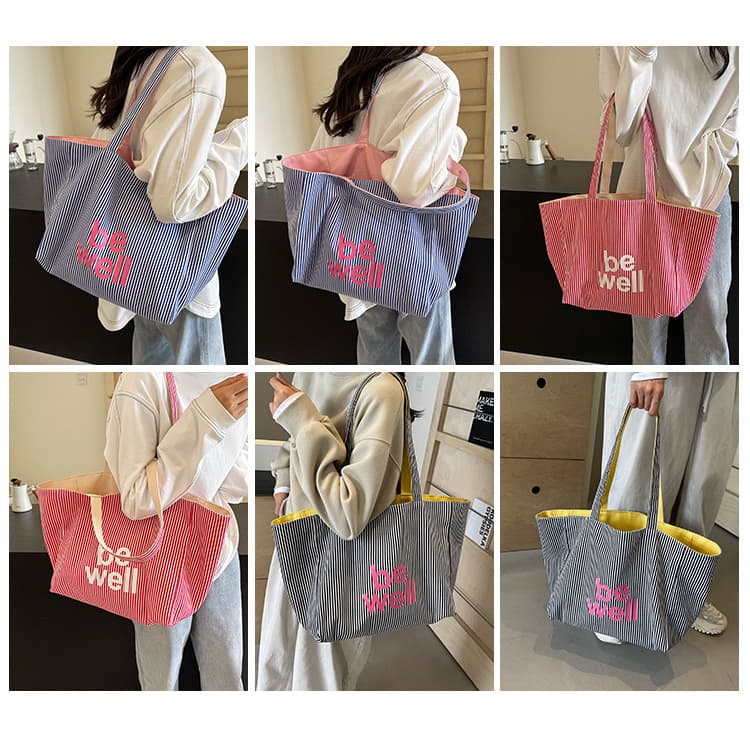 Large capacity tote bag women's striped canvas bag