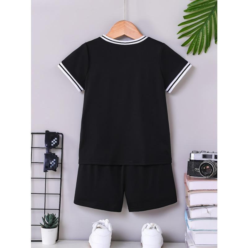 2025 New Summer Fashion Children's Suit Crew Neck T-shirt Casual Short Sleeve T-shirt + Shorts Beach Shorts Quick Drying Suit