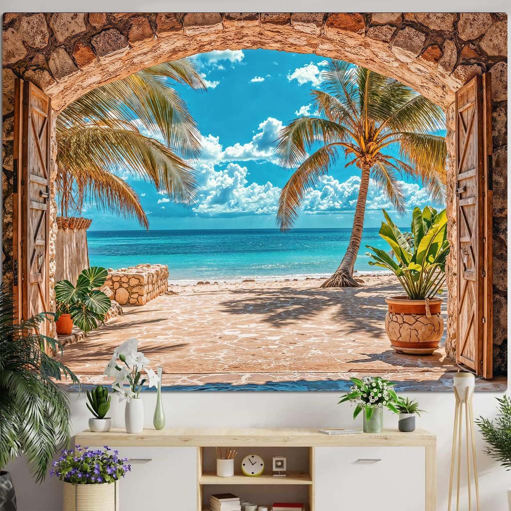Forest Window Tapestry, Nature Outdoor Tree Wall Backdrop, Woodland Scene Large Mural For Bedroom Living Room Office Decor