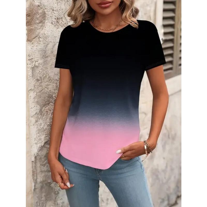

Casual and Versatile High-quality Color Gradient Short Sleeved Round Neck Women s T-shirts 6XL